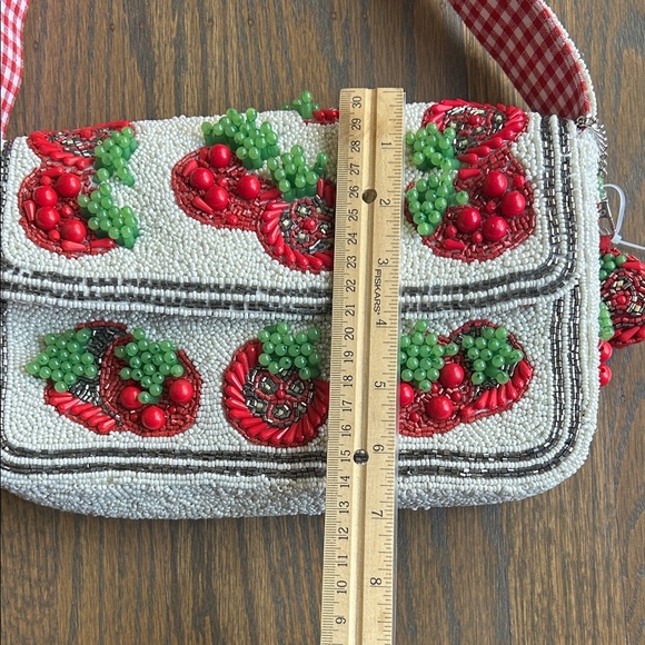 NEW Beaded Tomato Shoulder Bag with gingham fabric Viral TikTok - Picture 13 of 13
